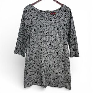 Isle By Melis Kozan Black and Grey 3/4 Sleeve Patterned Dress Size M